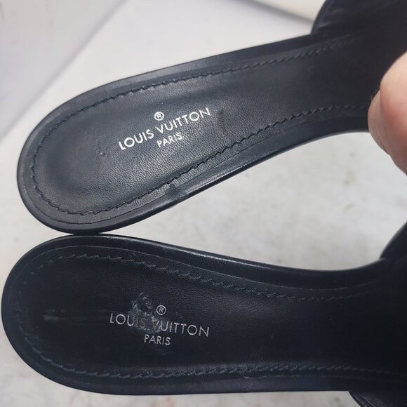 LOUIS VUITTON Monogram Black Embossed Revival Heel Sandal - Picture 7 of 11